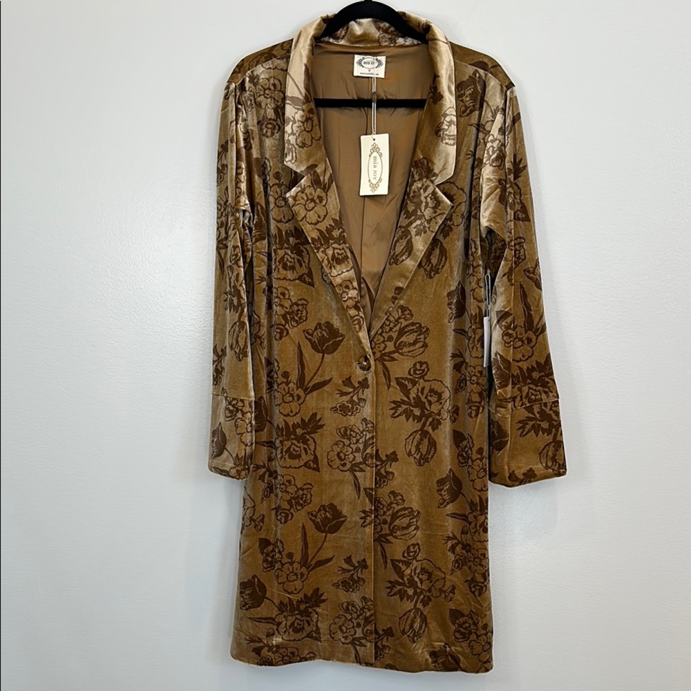JOYFOLIE Mia Joy Viktoria Velvet Coat in Ochre Floral-Various Sizes Available